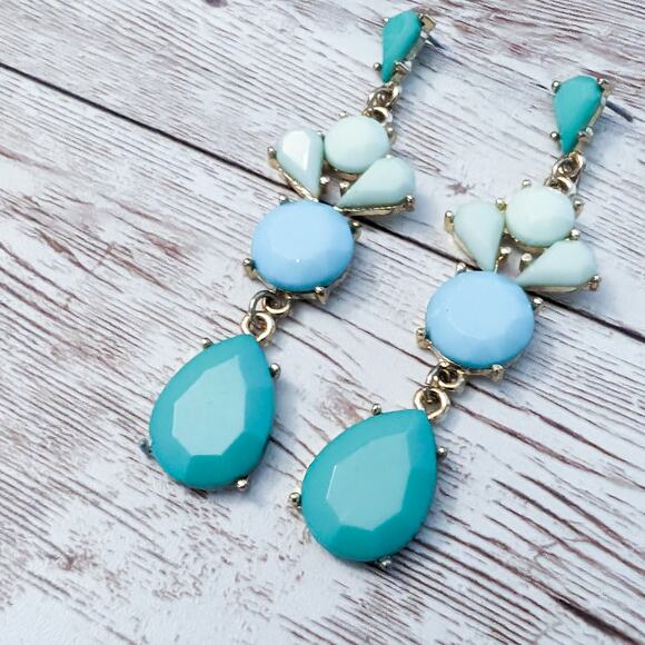 Vintage Earrings For Pierced Ears - Bluey Green Tones Dangle - Picture 2 of 10